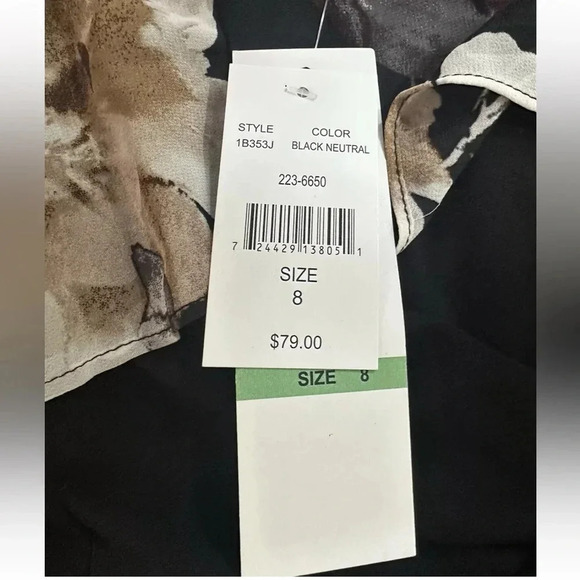 NWT R&k Womens Solid Black Dress With 3/4 Sleeve Floral Shear Sz 8 - Picture 8 of 11